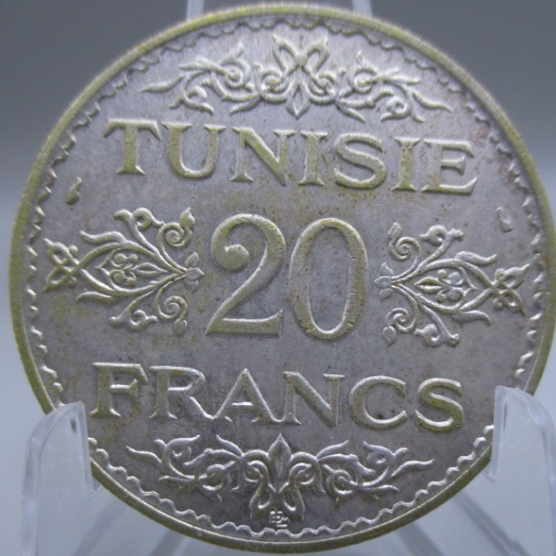 Tunisia, silver 20 francs 1934