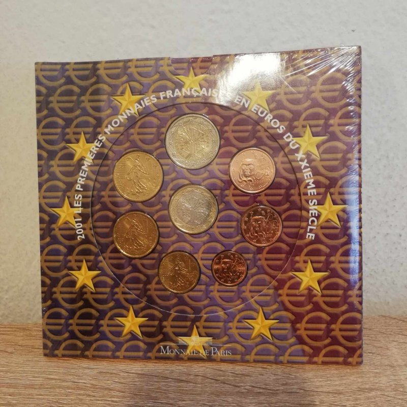 France official euro coin set 2001, les premiers monnaies