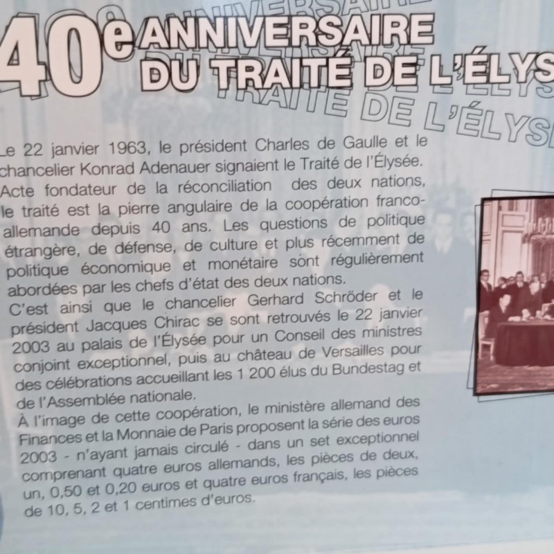 France official euro coin set 2003 , 40 years treat with Germany