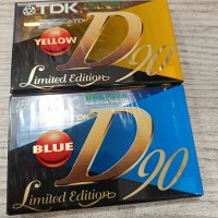  Κασέτες ήχου TDK D90 limited edition, 2 σφραγισμένες, μπλε και κίτρινη 